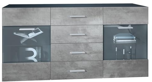 Vladon Sideboard Kommode Bari V1, Made in Germany, Korpus in Schwarz matt/Front in Beton Dunkel Optik (139 x 72 x 35)