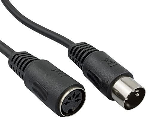 Diodenkabel DIN Kabel 5-Polig Verlängerung/Kupplung, Audiokabel, DIN-Stecker auf DIN-Buchse, Midi-Kabel, Dioden-Stecker/Buchse, Dioden-Anschlusskabel, AUX Kabel, schwarz 2,5m