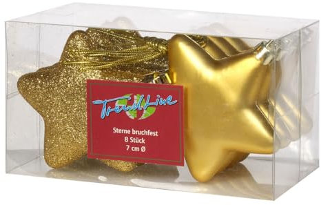 Trend Line Weihnachtskugeln Sterne bruchfest, langlebig 7 cm Gold 8 Stück Christbaum- & Feiertagsschmuck