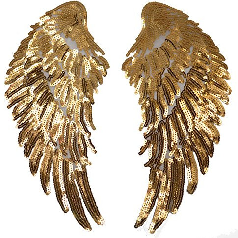 LAHAUTE Pailletten Aufnäher Applikation Stickerei Bügelbild Aufbügler Patches zum Aufbügeln für Kleidung Tasche T-Shirt Jeans (Engel Flügel Gold)