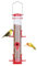 Urban Deco Hanging Plastic Tube Bird Feeder With 6 Ports - Niger Seed and Fat Ball Feeder for Small Birds - Steel Hanger, Weatherproof - Red - 1 Pack