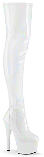 Pleaser Damen ADORE-3000HWR Plateau High Heels Overknee Stiefel Stretch Lack Weiß 37 EU