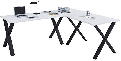 VCM Eckschreibtisch Schreibtisch Computer Winkeltisch Lona 50 X Alu Schwarz 160, 160, Weiß
