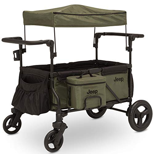 Jeep Deluxe Wrangler Stroller Wagon with Cooler Bag and Parent Organizer by Delta Children, Black/Green