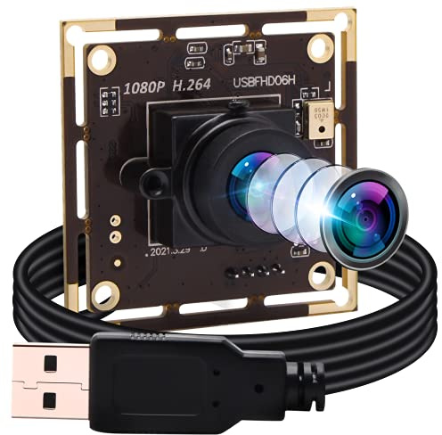 ELP 2MP USB Camera Module 1080P H.264 Webcam Low Light USB Camera with 100 Degree Lens for Windows Linux Raspberry Pi, Plug and Play Mini Security Webcam for Home