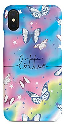 Tirita Personalised Phone Case Cover Compatible with iPhone Xs Max [12 - Iridescent Butterflies Stars Rainbow]
