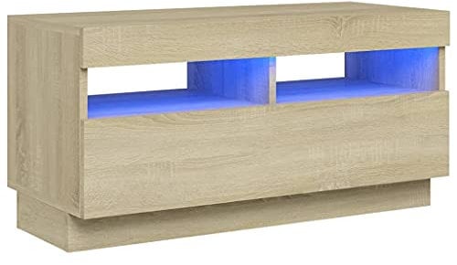 vidaXL TV Schrank mit LED-Leuchten Lowboard Sideboard Fernsehschrank Fernsehtisch TV Möbel Tisch Board HiFi-Schrank Sonoma-Eiche 80x35x40cm