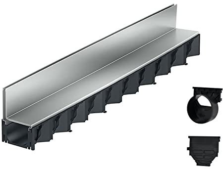 1m ACO Hexaline 2.0 Entwässerungsrinne Schlitzaufsatz Stahl verzinkt Ablauf horizontal Bodenrinne Terrassenrinne