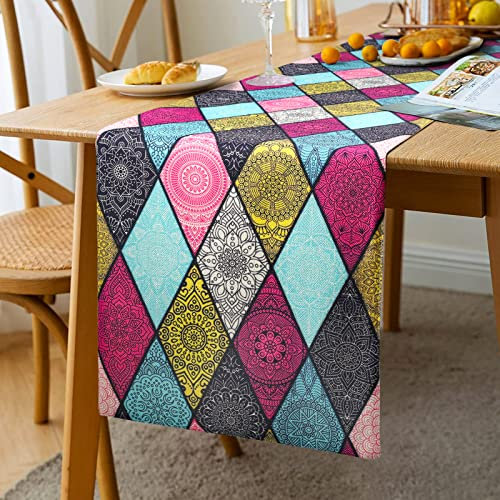 Tischläufer Boho Style Boho Tischläufer Bunt Rechteckige Tischdecke Vintage Geometrische Raute Streifen Jacquard Tischplatte Zuhause Küche Esszimmer Hochzeit Urlaub Party Dekoration 33 X 183 cm (B)