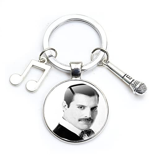 ZEIA3 Rock Band Freddie Mercury Schlüsselanhänger, beliebte Musik, Stern, Glas, Cabochon, Charm, Mikrofon, Metallanhänger, Schmuck, Geschenk, braun, 25