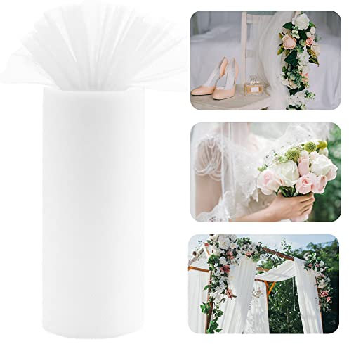 QINERSAW 30cm x 91,5m Tüllstoff Rolle Weiß Tüll Hochzeit Tüllband Tisch Deko Polyester Tüll Rolle Dekostoff Tüll Dekoband Tüll Tischband für DIY Tutu Rock Handwerk Bogen Party Deko Crafts Geschenk