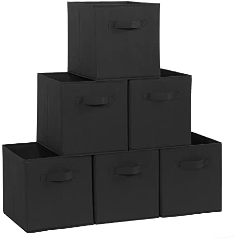 STORAGE MANIAC Storage Cubes, 11 Inch Durable 6 Pack Fabric Foldable Collapsible Bins with Handles for Organization, Closet, Shelves, Offices, Toys, Black