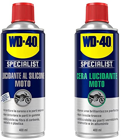 Lucidante al Silicone WD-40 Specialist Moto, Facile da Applicare senza Bisogno di Lucidare, Utilizzabile su Fibra di Carbonio, Metallo e Plastica, 400 ml & Specialist Cera Lucidante Moto Spray