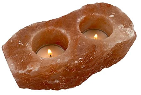 SudoreWell® Teelichthalter NATURAL2 für 2 Teelichter aus rosa Steinsalz hergestellt in der Salt Range Pakistan