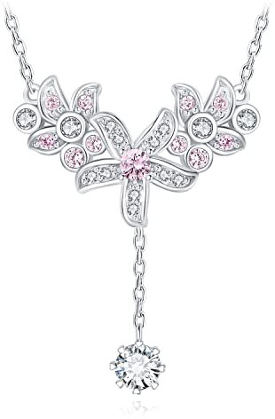 JewelryPalace Vintage Blume Cluster Rundschliff Rosa Zirkonia Anhänger 45CM, Pinker Stein Schmuck Set, Halskette Damen Silber 925 Collier Damen Valentinstag, Schmuck Mädchen Geschenk für Frauen