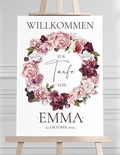 Manschin Laserdesign Willkommensschild Aluverbund personalisiert - Made in Germany - Welcome Willkommen Schild für Taufe, Geburtstag, Firmung, Kommunion, Konfirmation (80x55cm)