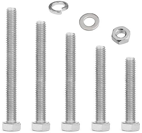 Set di dadi e bulloni M8, in acciaio inox, con rondelle, viti a macchina più lunghe assortite, bulloni completamente filettati per auto, moto, mobili, navi, costruzioni, meccanici (50/60/70/80/90 mm)