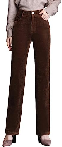 DISSA Femmes Pantalon Droit Kaki Taille Haute Grande Taille Pantalon de Travail Velours côtelé Printemps et Automne Épais,EU 40,P12