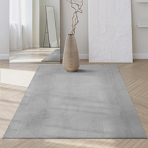 Mia´s Teppiche Rosy - stilvoller 3D Teppich mit Anti-Rutsch-Rücken, flauschig, rutschfest und pflegeleicht, Grau, 80 x 300 cm