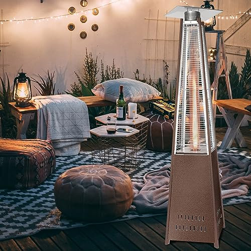 CUSROS Chauffage à gaz d'extérieur à flamme véritable 48 000 BTU sur pied pyramide au propane ou butane - Chauffage extérieur mobile pour terrasse, jardin et tonnelle, salle à manger, pique-nique,