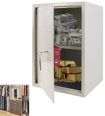 YRHome Möbeltresor Tresor Safe XL-35x31x50cm mit 2 Schlüssel-Schloss & Befestigungsschrauben Boden-Wandtresor Safe Geldschrank Beige