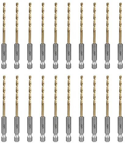 SALI Juego de 20 brocas de cobalto, de acero de alta velocidad, vástago hexagonal de 1/8 pulgadas, para madera dura, aluminio, metal, cobre, acero aleado