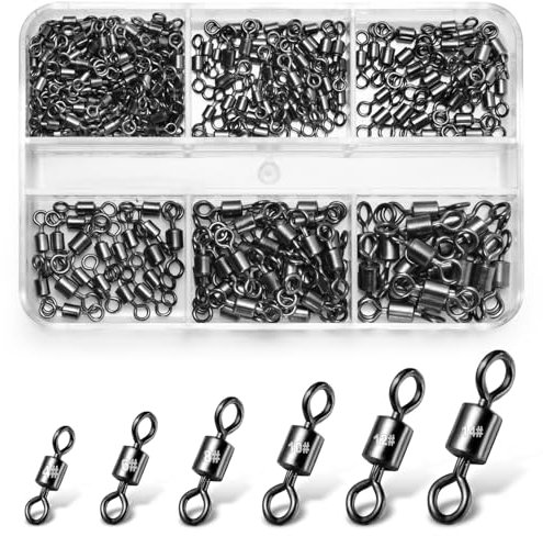 Annyswit 200/300 Pezzi Pesca Girelle 4# 6# 8# 10# 12# 14# Girelle da Pesca Girella per Trota Anelli Solidi Mulinello Pesca Set Girelle Micro per Evitare l'Aggrovigliamento delle Lenze da Pesca