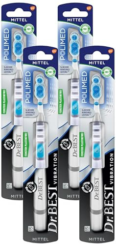 Dr.BEST Vibration Polimed Zahnbürste, Mittel (1 Stück), für eine 9x bessere Reinigungsleistung am Zahnfleischrand* (Packung mit 4)