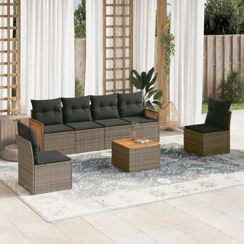 Rantry Set Schlafsofa, Wohnzimmer, Sofa, Garten, modernes Sofaset für den Außenbereich, Gartenmöbel, 7-teiliges Set mit grauen Kissen aus Polyrattan Ez