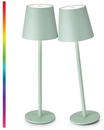Faithorse Cordless Table Lamp 2 Pack, 5200mAh Battery Operated Table Lamps IP54 Waterproof Desk Lamp with RGB Color Changing Rechargeable Night Light Touch Control Lamp for Bedroom(Vintage Green)