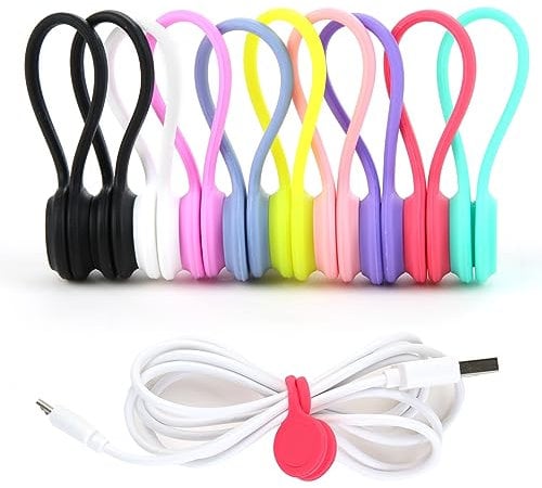 10PCS Magnetic Cable Ties, Silicone Cable Clips Reusable Cord Storage Organizer Multipurpose Magnet Twist Ties USB Cable Manager for Cords Charging Earphone Home Office School Travel, 9 Colors(11 CM)