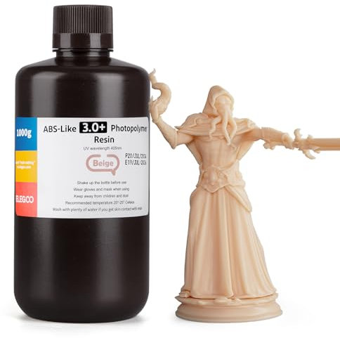 ELEGOO ABS-Like Resin 3.0 Plus, Verbessertes 3D-Drucker Photopolymer Harz, Höhere Hitzebeständigkeit, Schnelle Aushärtung, Hohe Präzision, Nicht Spröde, Beige 1000g