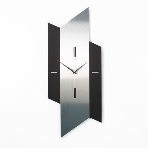 Kreative Feder 3D Designer-Wanduhr „Diamond“ in modernem Metallic-Look schwarz-Silber ohne Tickgeräusche (leises Funkuhrwerk)