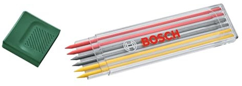 Bosch 6 mine multicolore in grafite HB (acces. per matita per il contrassegno dei fori profondi, 2 rosse, 2 gialle, 2 grafite HB, 2,8 mm, custodia)
