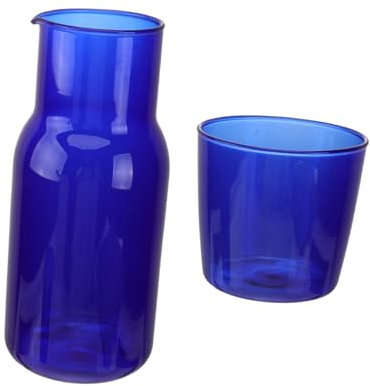 SHOWERORO Glas Trinkset Mit Wasserkanne Und Becher Transparentes Blaues Getränkeset Vielseitig Für Kalte Getränke Wie Wasser Tee Saft Modernes Design Für Zuhause Büro Hotel