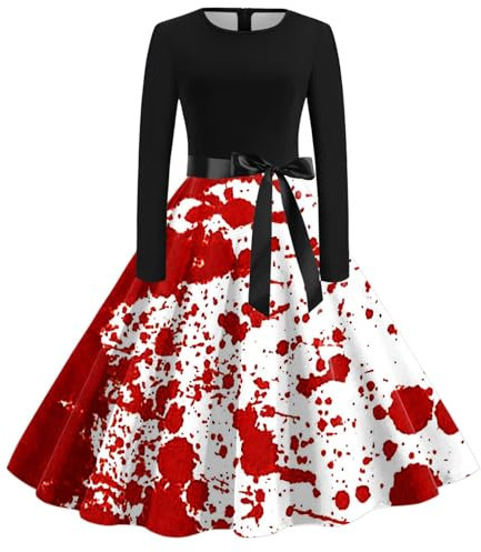Halloween Adventskalender 2024, Halloween Kostüm Damen Gruselig Blutige Kostüm Halloween Kleid Fur Damen Aufdruck Elegant Brautkleid Ärmellos Horror Zombie Braut Faschingskostüme