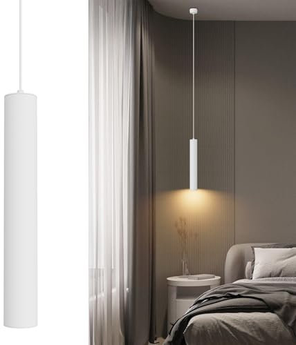Klighten Pendelleuchte GU10 Zylinder, Hängelampe LED mit Leuchtmittel 5W 472LM, Pendellampe Höhenverstellbar Hängeleuchte für Küche Schlafzimmer Esstisch Wohnzimmer, Warmweiß 3000K, 50cm, Weiß