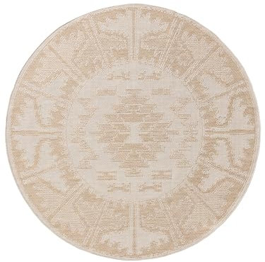 benuta Nest Teppich Bronco - Creme 200 cm Rund - Kunstfaser - Outdoor geeignet - Rund & im Style: Geometrisch, Minimalistisch - Pflegeleicht für Wohnzimmer Schlafzimmer