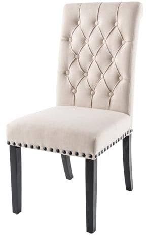 Riess Ambiente Esszimmerstuhl Castle - beige schwarz - Strukturstoff - mit Holzfüßen - Stuhl im Chesterfield-Design