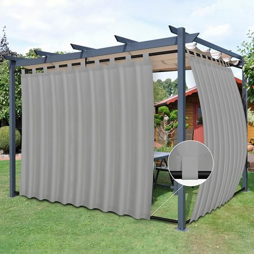 Easy-Going Outdoor-Terrassenvorhänge, abnehmbare obere Schlaufen, wind- und wetterfest, für Cabana, Veranda, Pergola und Pavillon, untere Schlaufen, 2 Paneele, 279 cm B x 213 cm L, Hellgrau