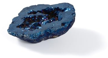Myga Aura Quartz Crystal Geode - Natural Gemstone Mineral Rock Ornament for Meditation, Yoga, Reiki & Chakra Healing - Blue