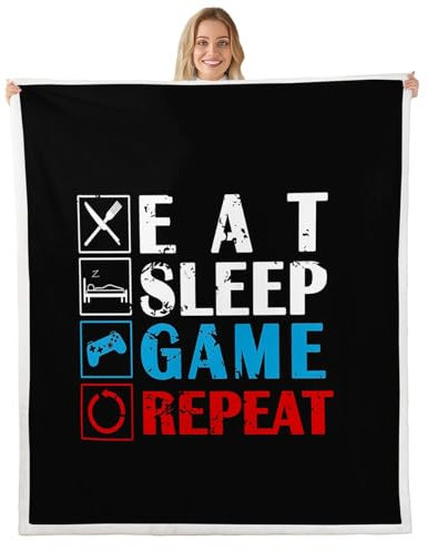 Loussiesd Kinder Gamer Decke 75x100cm Für Jungen Teens Kinderspiel Zimmer Kuscheldecke Gaming Controller Design Wohndecke Essen Schlaf Spiel Wiederholen Flanell Fleecedecke für Couch