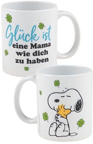The Peanuts Snoopy Tasse - Glück ist eine Mama wie dich zu haben Kaffeetasse Becher Kaffeebecher aus Keramik Muttertag Weiß 320 ml