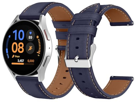 20mm Leder Armband für Samsung Galaxy Watch FE/Watch 7/6 /5/4 (40mm/44mm) | PU Leder Ersatzarmbänder Uhrenarmband für Samsung Galaxy Watch 6 Classic / 5 Pro / 4 Classic, Blau