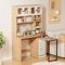 Merax Küchenbuffet Buffetschrank, Küchenschrank mit Arbeitsplatte, Hochschränke mit Faltbarer Tisch, Schrankschreibtisch Arbeitstisch, Weiß+Natur, 110x55x180cm