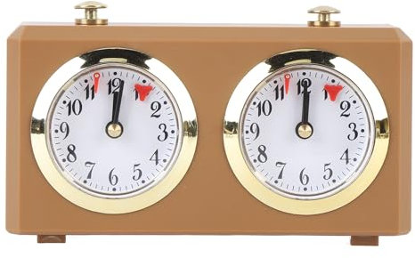POENVFPO Mechanische Schachuhr, Vintage -Analog -Schach -Timer mit Großen Zifferblättern Mechanismus für Weiqi -Wettbewerbe und Internationales Schach (Bräunen)