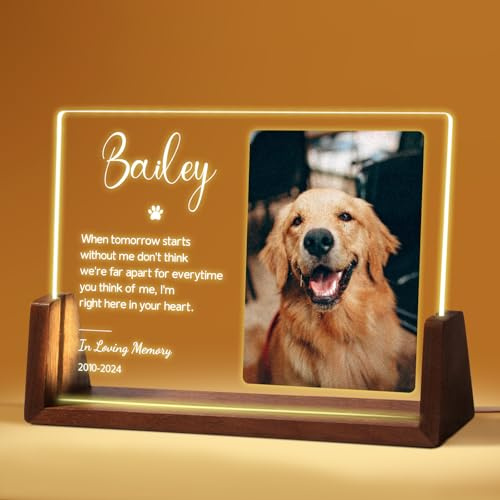 NIBESSER Personalisiert Gedenktafel für Haustiere Erinnerung LED Acrylglas mit Foto Hundandenken Geschenke Foto Nachtlampe Haustier Bilderrahmen für Katze und andere Haustiere Tiere