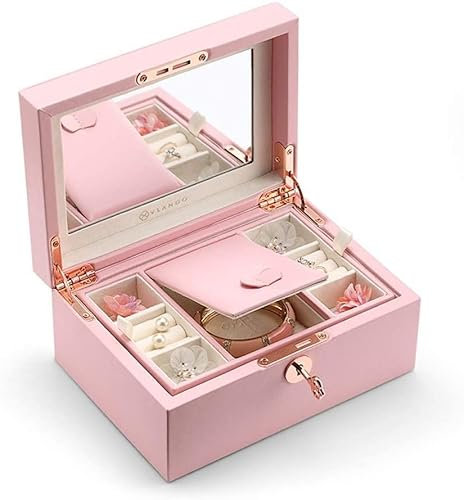 SCWZZWSY Juwelierschachtel für Frauen, Schmuck Aufbewahrungsbox Pink Holz abschließbar Hülle für Ringe Ohrringe Halskette Armbänder Mädchen Frauen Geschenk