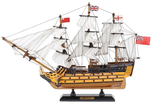 NAUTIMALL HMS Victory Model Ship, 15 inch Handcrafted Wooden Replica with Canvas Sails, Naval Warship Display Model (V40)