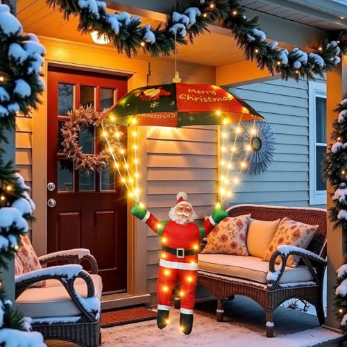 Auting Guirlande Noël LED Parachute 88LED Blanc Chaud Minuterie 8 Modes | Motif parachute original pour ambiance festive, utilisable intérieur et extérieur sur fenêtre ou mur